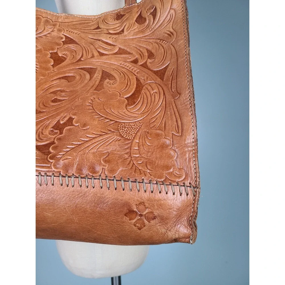 Patricia Nash Florence Toscano Tote Purse Tooled Tan Leather Western Bohemian
